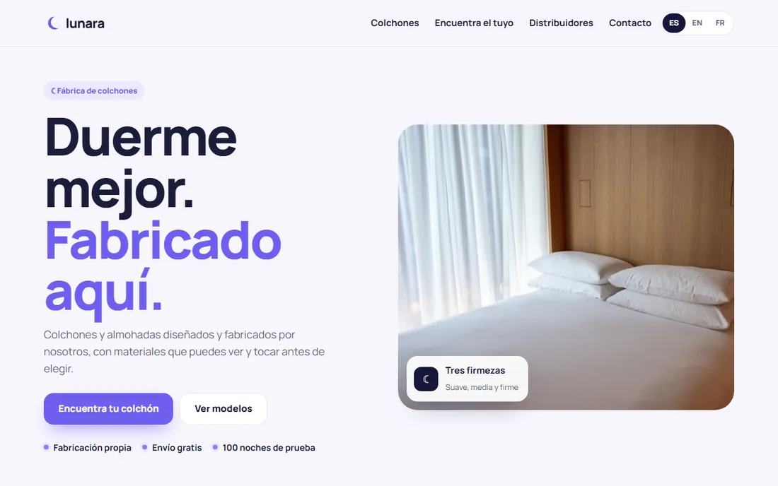 Web de ejemplo de Lunara Descanso en ordenador