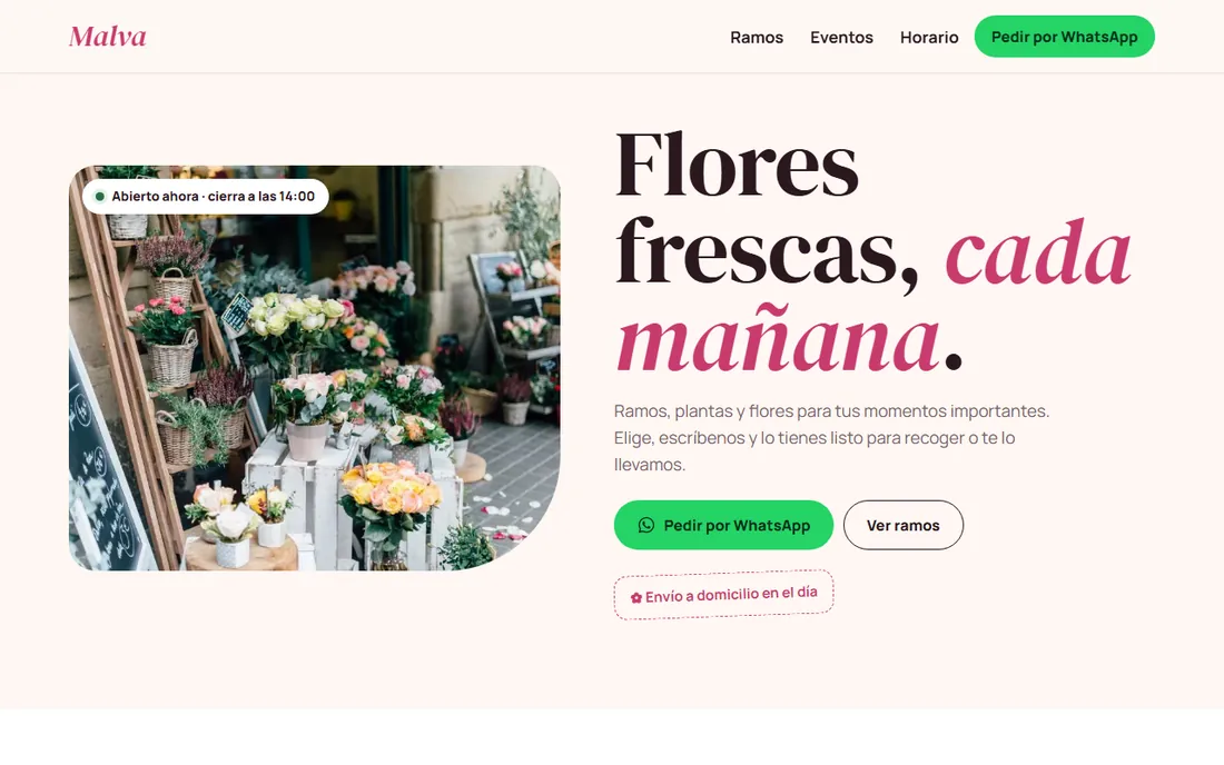 Web de ejemplo de Floristería Malva en ordenador